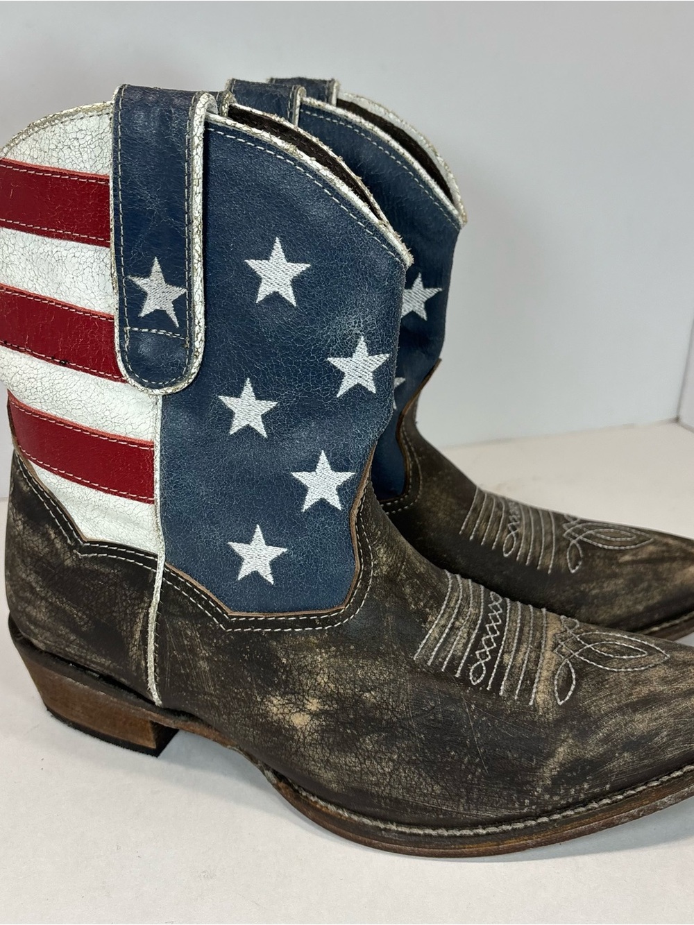 Roper American Beauty Western Short Leather Boots Women’s Size 8.5 Brown US Flag